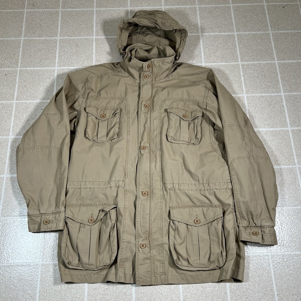 Vintage LL Bean Safari Jacket Men LT Field Military Chore Khaki Vented Work Coat